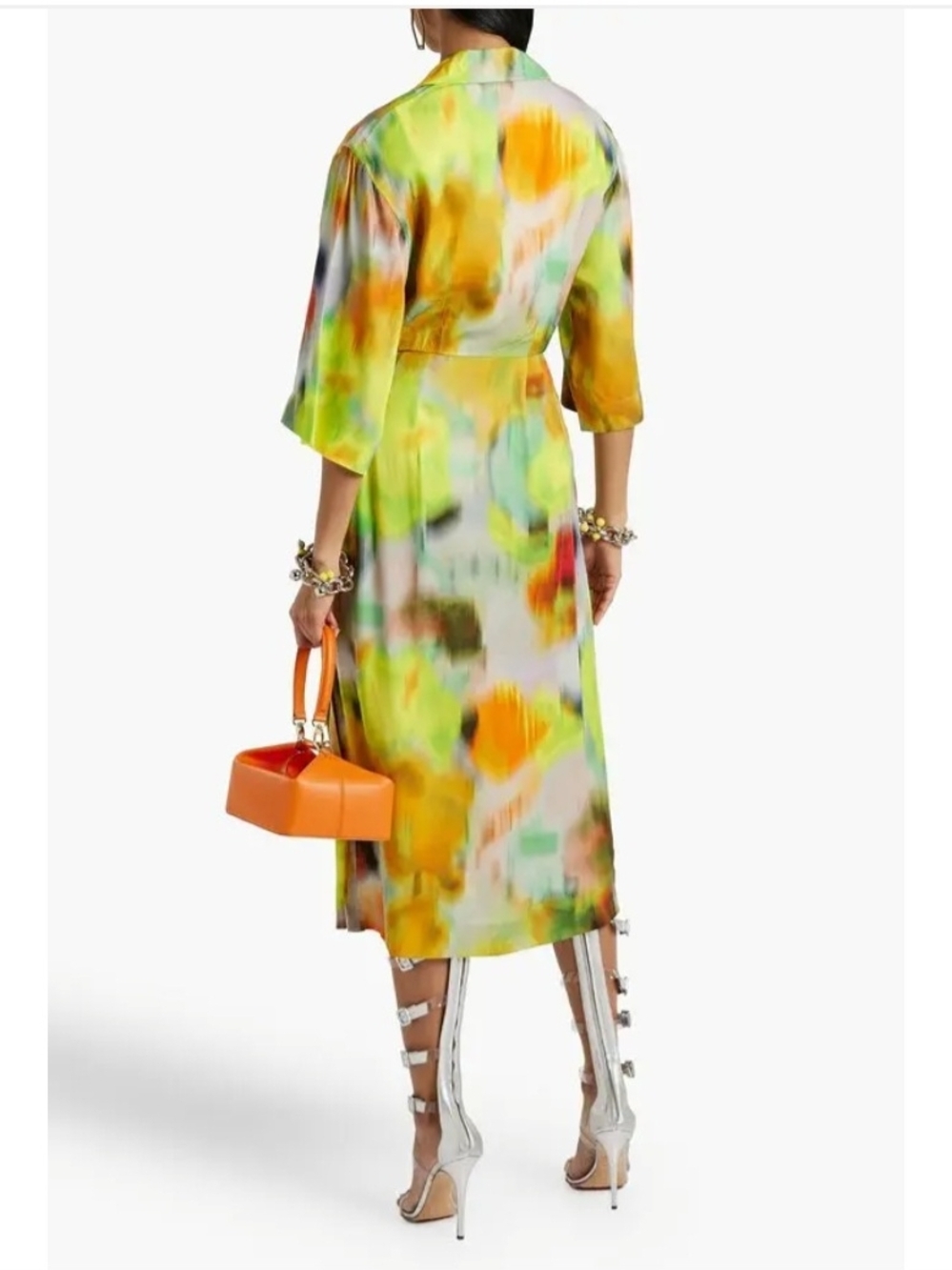 Dries Van Noten Green Multi Watercolor Wrap Midi Dress Size S - Picture 2 of 10